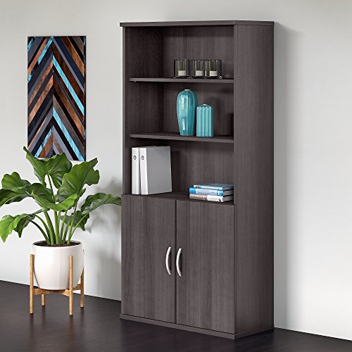 Bush Business Furniture Studio C 5 Shelf Bookcase with Doors in Storm Gray