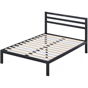 zinus arnav metal platform bed frame with headboard / wood slat support / no box spring needed / easy assembly, queen
