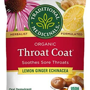 Traditional Medicinals Throat Coat Organic Pectin Throat Drops, Lemon Ginger Echinacea, Soothes Sore Throats, 16ct.