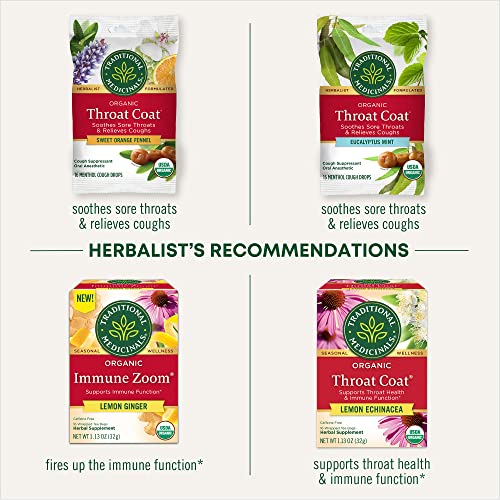 Traditional Medicinals Throat Coat Organic Pectin Throat Drops, Lemon Ginger Echinacea, Soothes Sore Throats, 16ct.