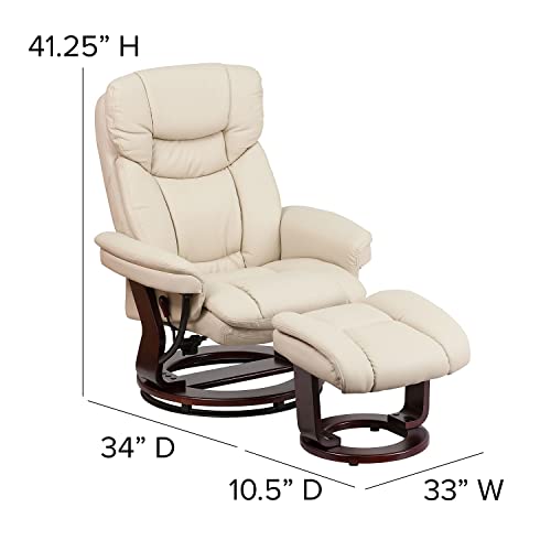 Flash Furniture Recliner Chair with Ottoman | Beige LeatherSoft Swivel Recliner Chair with Ottoman Footrest