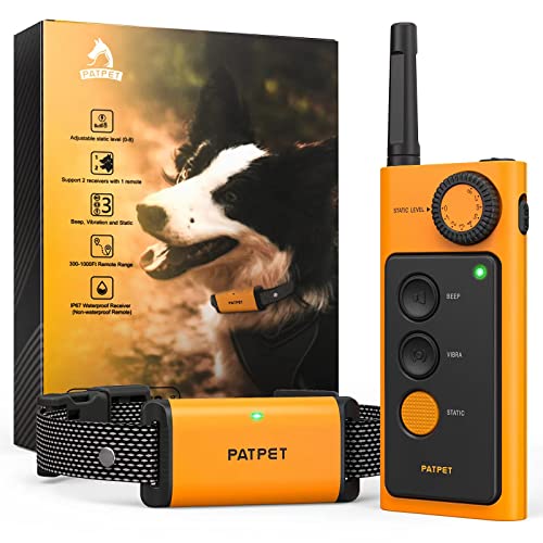 PATPET Dog Training Collar - IP67 Waterproof Dog Shock Collar with Remote for Small Medium Large Dogs, Rechargeable Shock Collar with Beep Vibration Shock Modes