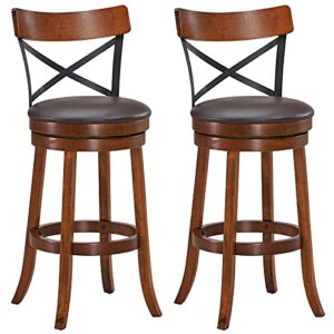 costway bar stool set of 2, 360-degree swivel solid wood stools with soft cushion & backrest, 29.5”height kitchen counter bar stools for kitchen island, pub, and restaurant (2, 29in)