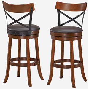 COSTWAY Bar Stool Set of 2, 360-Degree Swivel Solid Wood Stools with Soft Cushion & Backrest, 29.5”Height Kitchen Counter Bar Stools for Kitchen Island, Pub, and Restaurant (2, 29in)