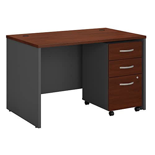 Bush Business Furniture Series C Office Desk with Mobile File Cabinet, 48W x 30D, White Suede Oak and Barnwood