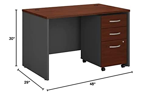 Bush Business Furniture Series C Office Desk with Mobile File Cabinet, 48W x 30D, White Suede Oak and Barnwood