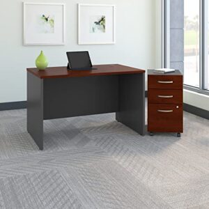 Bush Business Furniture Series C Office Desk with Mobile File Cabinet, 48W x 30D, White Suede Oak and Barnwood