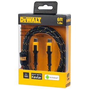 DEWALT USB C Charging Cable — Reinforced Braided Cable for USB-C to USB-C — Type C Fast Charging — Type C to Type C Cable — Fast Charging Cord — 6 ft