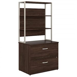 bush business furniture hybrid 2 drawer lateral file cabinet with shelves, black walnut