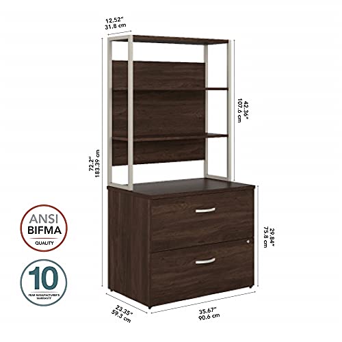 Bush Business Furniture Hybrid 2 Drawer Lateral File Cabinet with Shelves, Black Walnut