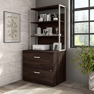 Bush Business Furniture Hybrid 2 Drawer Lateral File Cabinet with Shelves, Black Walnut