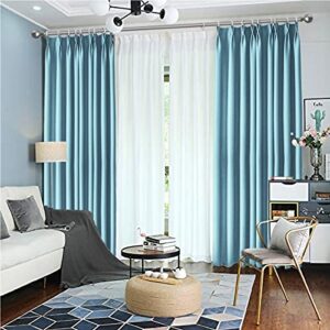 iyuego pinch pleat solid thermal insulated 95% sky blueout patio door curtain panel drape for traverse rod and track, sky blue 84″ w x 72″ l (one panel)