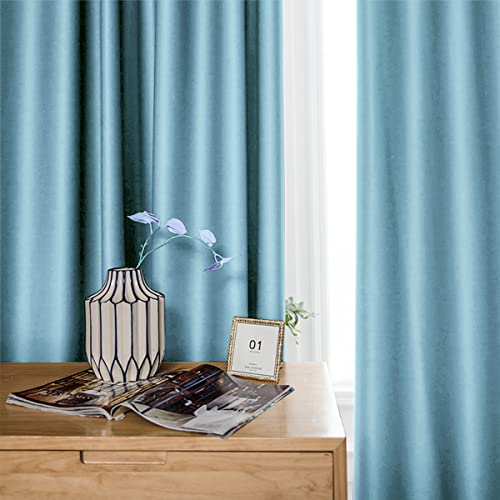 IYUEGO Pinch Pleat Solid Thermal Insulated 95% Sky Blueout Patio Door Curtain Panel Drape for Traverse Rod and Track, Sky Blue 84" W x 72" L (One Panel)