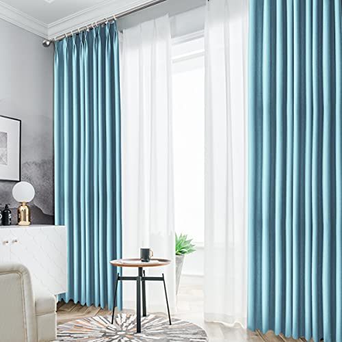 IYUEGO Pinch Pleat Solid Thermal Insulated 95% Sky Blueout Patio Door Curtain Panel Drape for Traverse Rod and Track, Sky Blue 84" W x 72" L (One Panel)