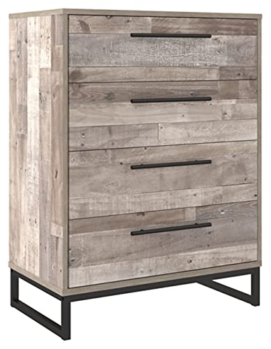 Signature Design by Ashley Neilsville Industrial 4 Drawer Chest of Drawers, Whitewash