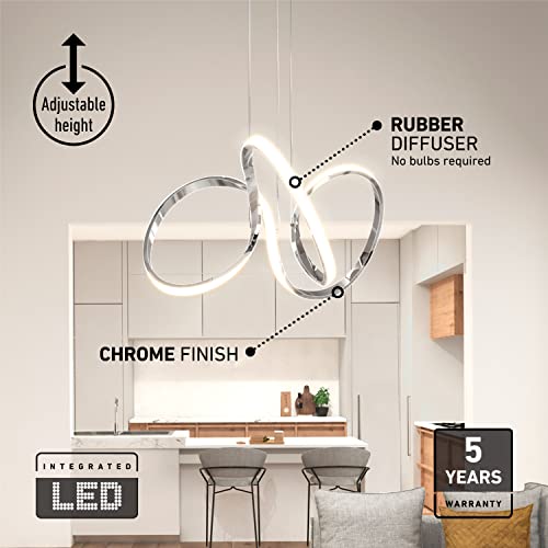 Artika Swirl Pendant Light Fixture 30W LED Ceiling Light, Chrome Finish - Ideal for Dining Room, Kitchen, Stairway - 2100 Lumens, 3000 Kelvin, No Bulb Required