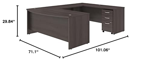 Studio C 72W x 36D U Shaped Desk with Mobile File Cabinet in Storm Gray