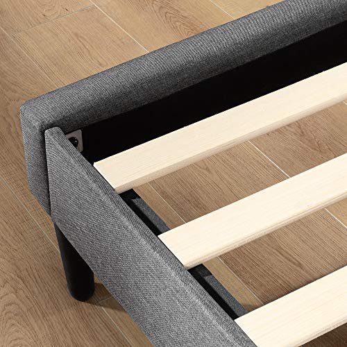 ZINUS Maddon Upholstered Platform Bed Frame with USB Ports / Mattress Foundation / Wood Slat Support / No Box Spring Needed / Easy Assembly, Grey, Queen