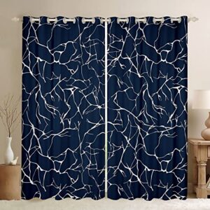 Erosebridal Silver Metallic Marble Blackout Curtains 104"X84" Navy Blue Silver Glitter Curtains,Abstract Marble Texture Design Curtains & Drapes Marble Home Decor