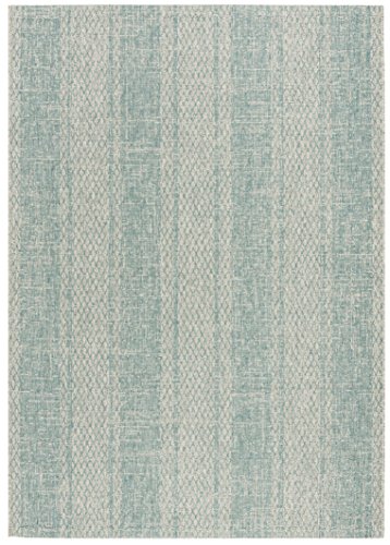 SAFAVIEH Courtyard Collection CY8736 Indoor/ Outdoor Non-Shedding Easy Patio Backyard Porch Deck Mudroom Area, 5'3" x 7'7", Light Grey / Aqua