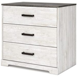 Signature Design by Ashley Shawburn Rustic 3 Drawer Chest of Drawers, White & Gray