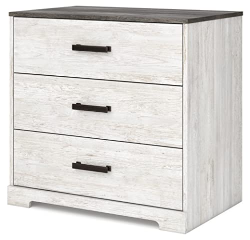 Signature Design by Ashley Shawburn Rustic 3 Drawer Chest of Drawers, White & Gray