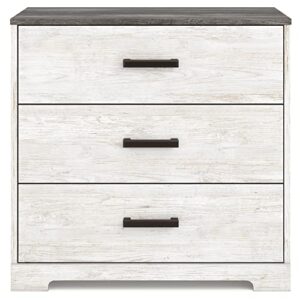 Signature Design by Ashley Shawburn Rustic 3 Drawer Chest of Drawers, White & Gray