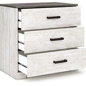 Signature Design by Ashley Shawburn Rustic 3 Drawer Chest of Drawers, White & Gray