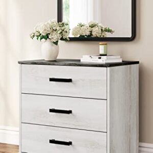 Signature Design by Ashley Shawburn Rustic 3 Drawer Chest of Drawers, White & Gray