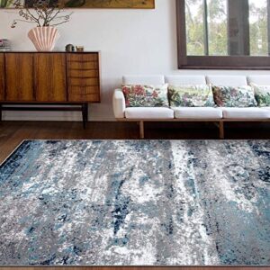 Rugshop Distressed Abstract Watercolor Area Rug 5' x 7' Blue