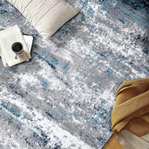 Rugshop Distressed Abstract Watercolor Area Rug 5' x 7' Blue