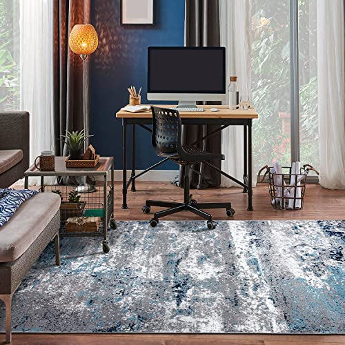 Rugshop Distressed Abstract Watercolor Area Rug 5' x 7' Blue