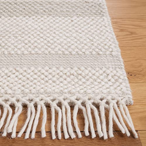 Safavieh Natura Collection 6' x 9' Ivory/Silver NAT225G Modern Contemporary Farmhouse Fringe Wool Area Rug