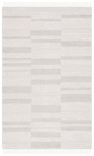Safavieh Natura Collection 6' x 9' Ivory/Silver NAT225G Modern Contemporary Farmhouse Fringe Wool Area Rug