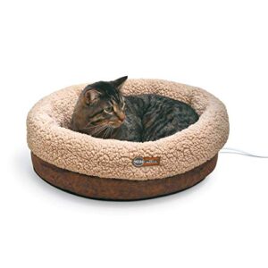 k&h pet products thermo-snuggle cup bomber – indoor heated cat bed chocolate 14 x 18 inches