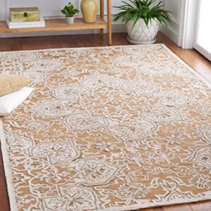 safavieh trace collection 6′ x 6′ square gold/ivory trc304d handmade floral medallion wool area rug