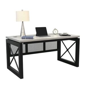 nbf signature series urban compact desk – 60″ w x 32″ d weathered walnut laminate top/black accents