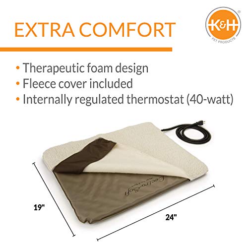 K&H Pet Products Lectro-Soft Outdoor Heated Dog and Cat Bed, Electric Thermostatically Controlled Orthopedic Pet Pad Tan Medium 19 X 24 Inches