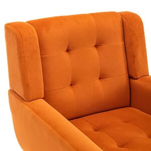 Dolonm Midcentury Modern Accent Chair with Arms, Upholstered Fabric Reading Side Chair Tufted Back Decorative Wingback Chair for Living Room Bedroom (Orange)