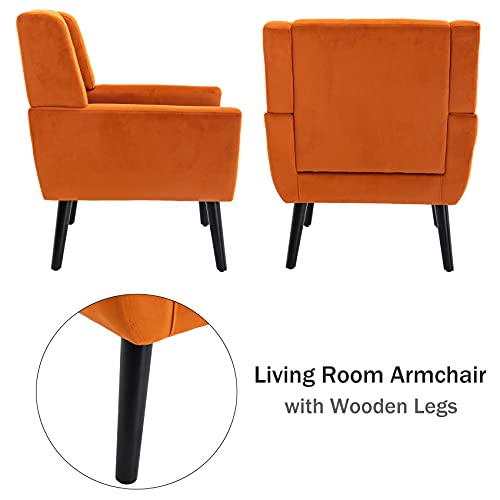 Dolonm Midcentury Modern Accent Chair with Arms, Upholstered Fabric Reading Side Chair Tufted Back Decorative Wingback Chair for Living Room Bedroom (Orange)