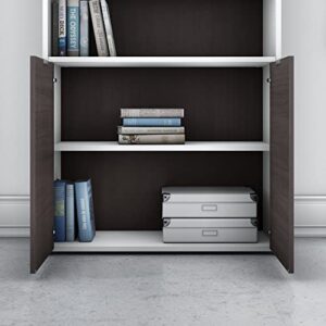 Bush Business Furniture Jamestown 5 Shelf Bookcase with Doors in White and Storm Gray