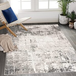 art&tuft washable rug, anti-slip backing abstract area rug 5×7, stain resistant rugs for living room, foldable machine washable area rug (tpr22-green/grey, 5’x7′)