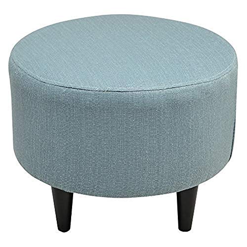 Sole Designs Candice Series Sophia Collection Round Upholstered Ottoman with Espresso Leg Finish, Bay Blue