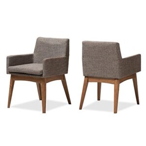 baxton studio nexus mid-century modern walnut wood finishing and gravel fabric upholstered arm chair
