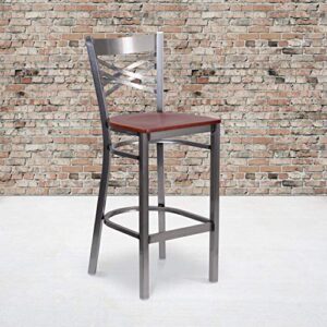 flash furniture 2 pk. hercules series clear coated ”x” back metal restaurant barstool – cherry wood seat