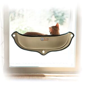 k&h pet products ez mount window mounted cat bed, cat window hammock, sturdy cat window perch, cat window bed cat furniture – tan cat window bed