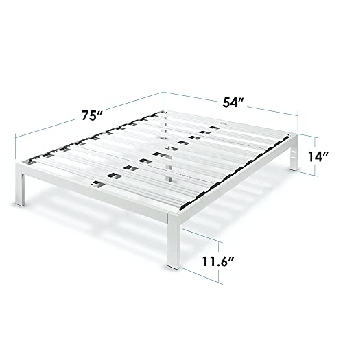Mellow Rocky Base C 14" Platform Bed Heavy Duty Steel White, w/ Patented Wide Steel Slats (No Box Spring Needed) - Full