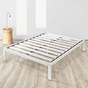 mellow rocky base c 14″ platform bed heavy duty steel white, w/ patented wide steel slats (no box spring needed) – full
