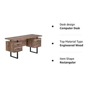 Monarch Specialties Computer Desk with Drawers - Contemporary Style - Home & Office Computer Desk with Metal Legs - 60"L (Brown Reclaimed Wood Look)