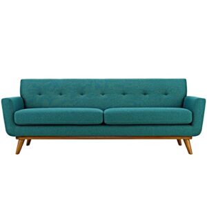 modway engage mid-century modern upholstered fabric sofa in teal